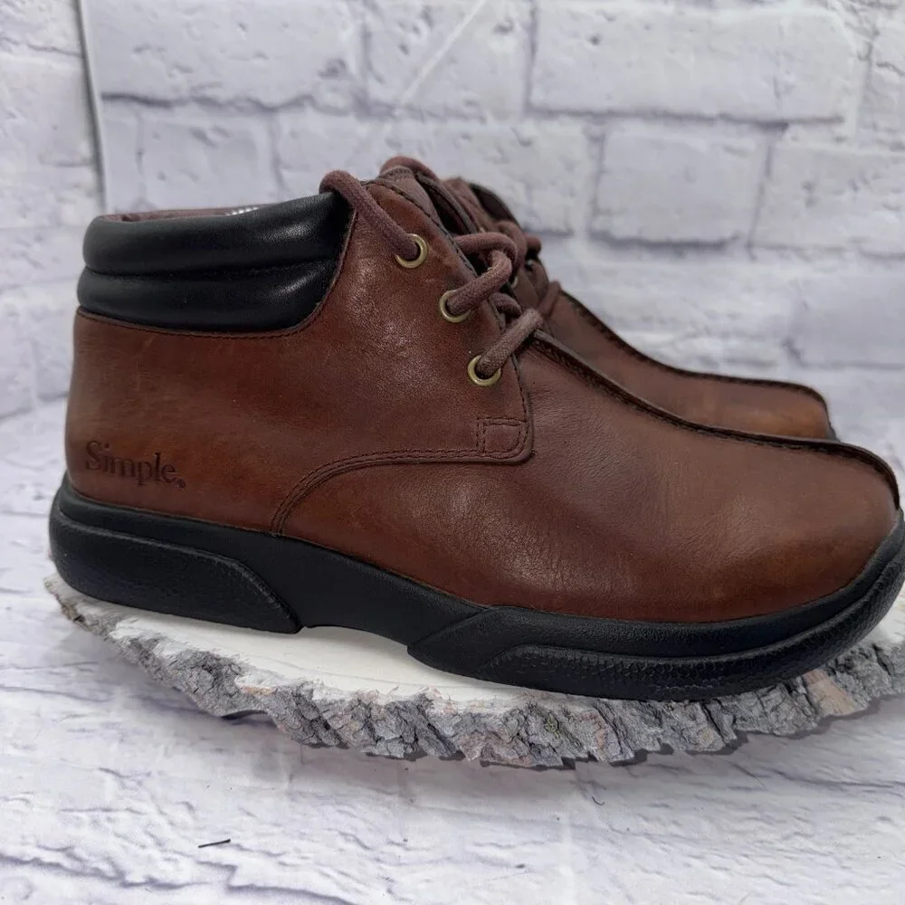 Vintage 90s SIMPLE Brand Mens Leather Split-Toe Chukka Boots Brown Size 8.5